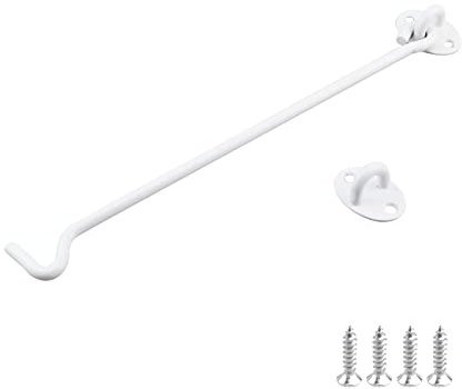 Geesatis 10 inch Cabin Hook Latch Eye Barn Door Latch Hook and Eye Latch Gate Latch Lock for Window, Cabinet, Door, Wood Fence (White)