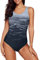 Aleumdr Womens Gradient Color X Back Swimming Costume Ladies Round Neck One Piece Swimsuit Grey Large (UK Size 16-18)