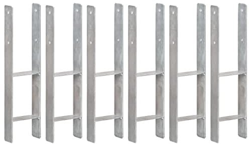 vidaXL 6X Anclajes de Valla Estaca Soporte Postes de Cerca para Suelo Base Aire Libre Patio Terraza Jardín Acero Galvanizado Plateado 14x6x60 cm
