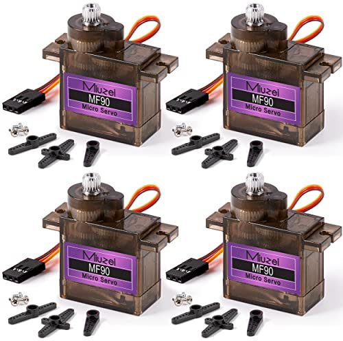 Miuzei Micro Servo Metal Gear 90 9G Rc Motor Lenkung für Arduino Set Hubschrauber,Flugboot, Auto 1/10 1/8 Roboter Starrflügel Hubschrauber DIY Modelle mit Servokabel Horn (4 Stück)