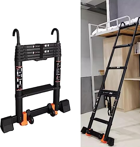 MUSNOW Etagenbett Leiter Nur Einziehbares Etagenbettleiter, 6 Schritt Aluminium -Dachbodenbettleitern für Schlafzimmerbibliothekszimmer, Schlafzimmer, RV -Bootssicherheit Zwillingsleiter mit Rädern