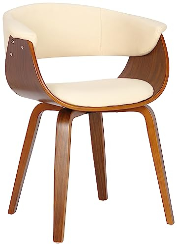 CLP Esszimmerstuhl Bruce mit Kunstlederbezug, Holzgestell, in stilvollem Design für Esszimmer oder Küche | Sessel bis 150 kg belastbar, Farbe:Creme