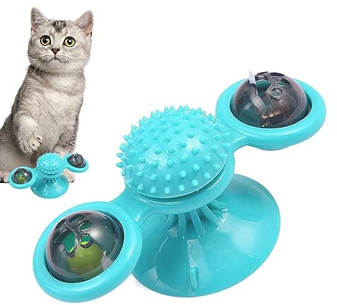 Visiblurry Cat Turning Windmill Toy Turntable Tickle Cat Toy Interactive Cat Training Turntable Teasing Toys Cats Rotating Windmill Toy with LED Light Wall Mount Cats Spinner Exercise Toy