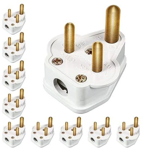 10Pcs 5 Amp Round Pin Plug Lamp, Round 3 Pin Plugs for Stage Lighting Lamp(White)
