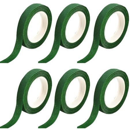 JIHUOO 6 Rollen grünes Blumenband, 1,27 cm, Blumenband, Blumenstrauß, Wickelband, Floristenbänder, Bastelprojekte zum Verpacken von Blumensträußen, Stielen, Dunkelgrün