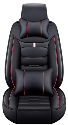 ELNas 5 Stück Auto Vorne und Hinten Sitzbezüge, für Ford Mondeo MK5 2015-2022 Wasserdichtes Leder Auto Sitzschutz Komplettset, Deluxe Version- Black and red