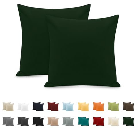 2er Set Kissenbezug 100% Baumwolle 65x65 cm 2 PCS, Superweicher Premium Jersey Kopfkissenbezug, Kissenhülle Waldgrün
