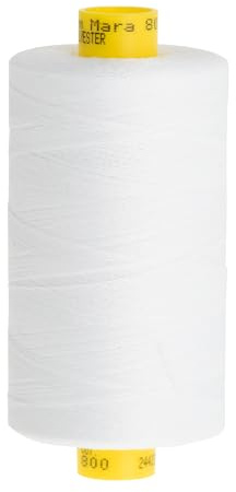 GUTERMANN A&E MARA Nähgarn auf Spule – Glänzend, strapazierfähig – Für Bekleidung, Schuhe, Lederwaren, Polstermöbel – 100% Polyester – 80/800m – Farbe Weiß 800 – 3x3x7,5cm