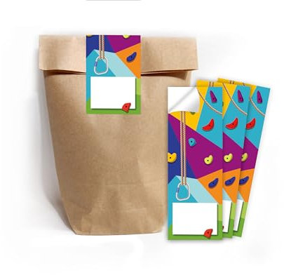 Minkocards 8 Geschenktüten (Natur) + 8 Aufkleber Klettern Bouldern Geschenktüten für Mitgebsel Mädchen Jungen Gastgeschenk einpacken beim Kindergeburtstag Mädchengeburtstag Jungengeburtstag