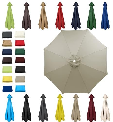 HonunGron 6 Ribs/8 Ribs Replacement Parasol Cover, 3.0m/2.7m/2.5m/2.3m/2m Umbrella Canopy Replacement, Sun Umbrella Replacement Cloth, UV 50+ Garden Parasol Canopy Cover (8 ribs-3m(9.8ft),Taupe)
