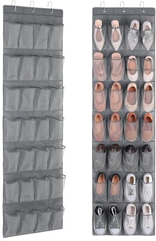 Saerryor Over the Door Shoe Storage - 28 Large Mesh Pockets Hanging Rack Organiser for Kitchen, Bedroom, Bathroom Closet in Black