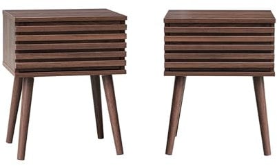 sweeek - Mesita de Noche Estilo escandinavo, Set de 2, Madere, Madera de Nogal, 29x40x50.5 cm