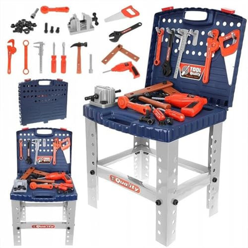 YSAMAX Play Tools Set Construction Toy, Tool Bench Kit, With Folding Work Bench Workshop, Convenient, Functional, Compact Storage, Realistic and Interactive
