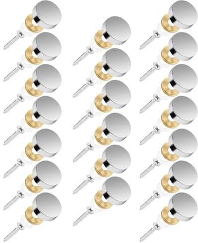 Sliverdew Lot de 20 Vis à Miroir, 16 mm, Acier Inoxydable, Décoratives, Capuchon à Vis, Argentées Chromées pour Tables à Thé, Armoires, Tables à Miroir