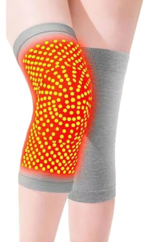 Kniebandage Selbstheizend Kniewärmer Winter Wärme Kniestütze Gelenkschmerzlinderung Kniepolster Therapie Knieschützer Elastisch Knieschoner Kniekompression Ärmel für Damen Herren Knieschmerzen Grau