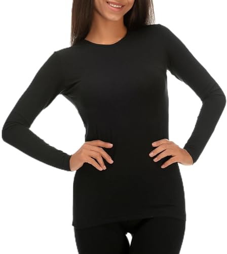 Thermal Tops Womens,Fleece Lined Crew Neck Women's Thermal Tops Thermal Underwear Womens,Balck Thermal Long Sleeve Top Women Ladies Thermal Tops Base Layer Women (XXL)