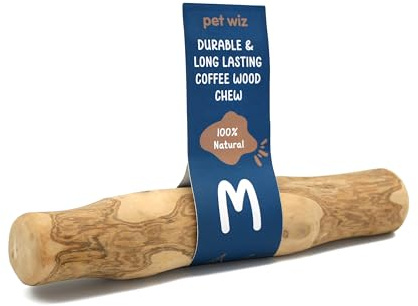 pet wiz Wood Dog Chews | Helps Oral Hygiene, Provides Mental Stimulation and Reduce Stress | Natural, Durable, and Sustainable (Medium, Coffee Wood)
