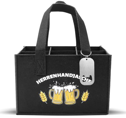 FSWWSF Flaschenträger, Flaschentasche, Herrenhandtasche Bier, Flaschenträger mit Trennwänden und Griffe für 6 Bierflaschen, Geschenk für Bierfest Vater Männertag