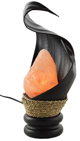 Marblechic - Lampada di sale creata in con foglia di cocco fiamma Voganto nera