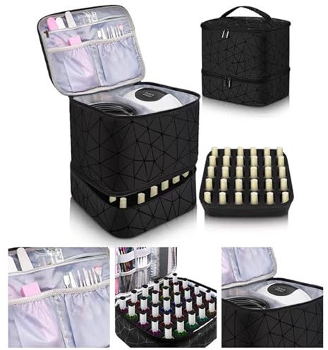 Nail Polish Organiser Bag, Nail Varnish Storage Case with Double Layer Design, Waterproof Makeup Bag, Holds 30 Bottles Nail Box, for Nail Lamp Nail Polish Accessories