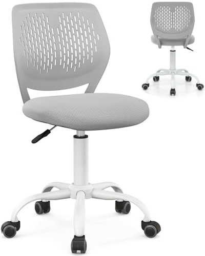 GYMAX Kids Desk Chair, Height Adjustable Study Chairs with PU Casters, Gas Lift, Children Swivel Computer Chair for School Home, Load Capacity 110kg (Grey)