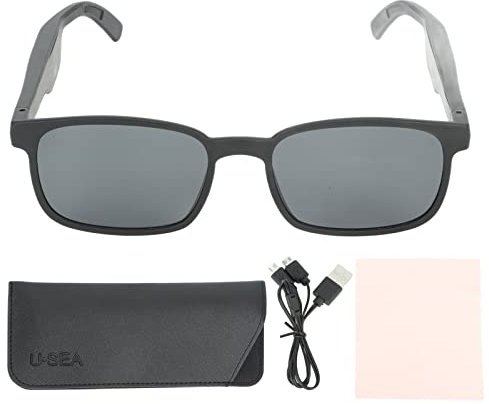 POENVFPO Bluetooth 5.0 Audio Smart Brille, Universal X 13 Open Ohr Sound Mic & Lautsprecher, Farbwechsler Polarisierte Sonnenbrillenlinsen, Sprachassistent (Black)