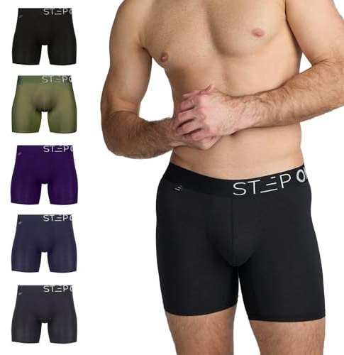 STEP ONE Mens Boxers Shorts Multipack, 5 Pairs, Anti Chafing Underwear for Men, Moisture-Wicking Boxer Shorts with 3D Pouch. Fabric Made from bamboo viscose