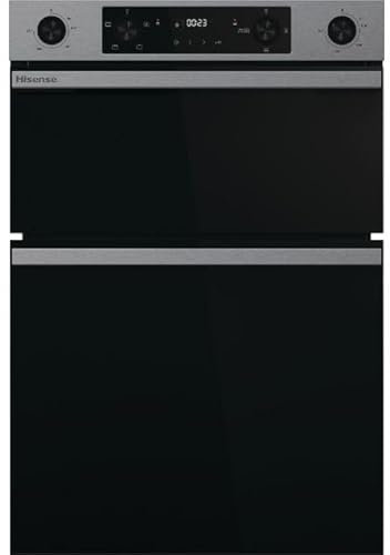 Hisense Built-in Electric Double Oven, 88.5 x 59.5 x 57.5 cm, LED Display, Catalytic Cleaning, Air Fry Mode, Stainless Steel