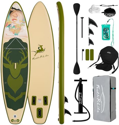 FEATH-R-LITE Aufblasbare Stand Up Paddle Boards Multifunktionale Paddleboard Mit Handpumpe, Sup Rucksack, Leine, Einstellbares Paddel, Für Erwachsene, Aller Fertigkeitsstufen (Hirsch-Grün)