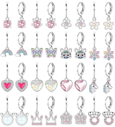 FIOROYAL 16Paar Kinder Ohrringe Mädchen Chirurgenstahl Medizinische Ohrringe Ohrhänger Hypoallergene Herz Pferde Katze Schmetterling Regenbogen Blume Piercing Kinder Ohrring Set