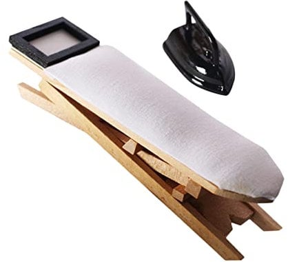 SUPVOX Mini Clothes Iron with Ironing Table Ornament Creative Dollhouse for Boy Girl Enhancing Imagination and Skills As Photography Prop Desktop Ornament