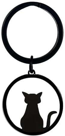 Porte-clés chat noir rond en acier animaux cadeaux déclaration clés voiture