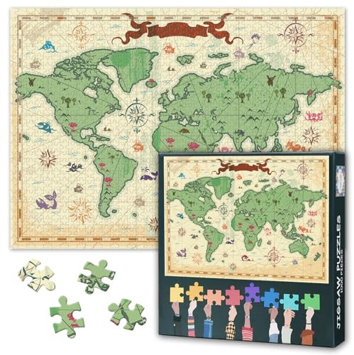 1000 Pieces World Map Puzzles for Adults Decompression Puzzle for Adults Retro Map Jigsaw Puzzles for Home Wall Decoration Puzzle Gifts for Family Friends Party 27.5X19.7