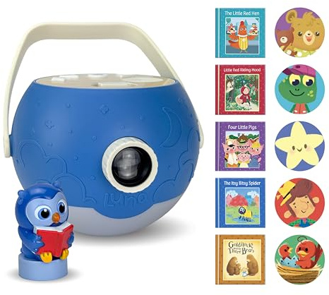 Luna Storytime Projecteur de Livres pour Enfants – 5 Histoires à Lecture à Haute Voix, 5 chansons, veilleuse et Musique de rêve apaisante | Projecteur d'histoire pour Enfants et Tout-Petits | Jouets