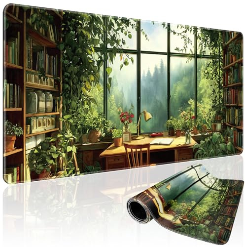 Mcapirivo Grand tapis de souris de jeu Vert 80 x 40 cm | Tapis de souris allongé, base en caoutchouc antidérapant, bords cousus, pour ordinateur/portable/bureau/maison