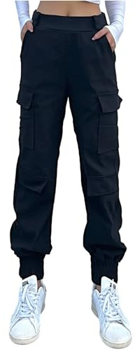 Nuofengkudu Harem Cargo Pantaloni Larghi alla Caviglia Elasticizzati Tasconi Elastico Vita Alta Pantalone con Tasche Laterali Lavoro Jogging Pants Sportivi Casual