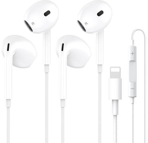 2 Pack Écouteurs Intra-Auriculaires Filaires pour iPhone, Écouteurs MFI Certifiés avec Micro Intégré et Contrôle du Volume