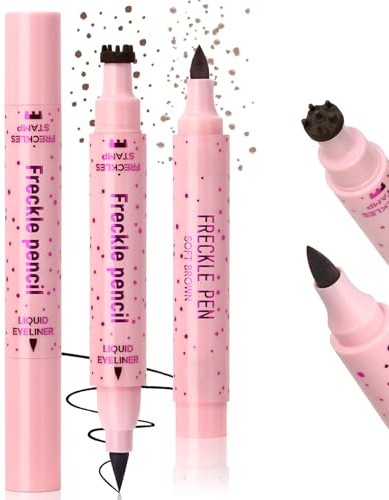 Noerrors 2 Farben Sommersprossen Stempelstift für natürliche lebensechte falsche Sommersprossen 2-in-1 Sommersprossen Stempel Eyeliner Soft Dot Spot Pen Sonnengeküsstes Make-up #Dunkelbraun&Hellbraun