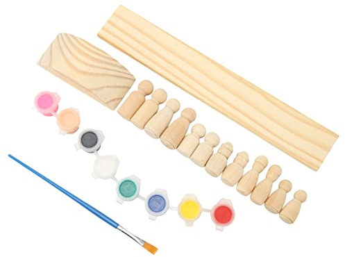 Hztyyier Hölzerne Unvollendete Puppen-Balance-Spielzeug-Wippe mit 8-Farben-Pigment und Pinsel für DIY-Malaktivität