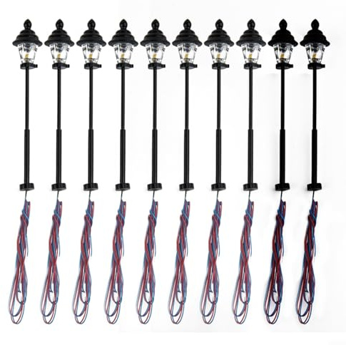 Opatiny Modelleisenbahn-Lampen, 10 Stück, warmweiß, LED, 3 V, für Eisenbahn, Gebäude, Layout-Leuchten mit Widerständen für 12–16 V Transformator, Metall und Kunststoff