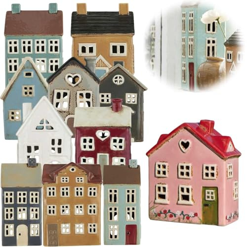 LS-LebenStil Teelichthaus Lichthaus 16cm Rosa Rot Keramik Fachwerkhaus Nyhavn Teelichthalter Windlichthalter Kerzenständer Teelichtständer Windlicht für Teelichter Lichterhaus Fachwerkhaus