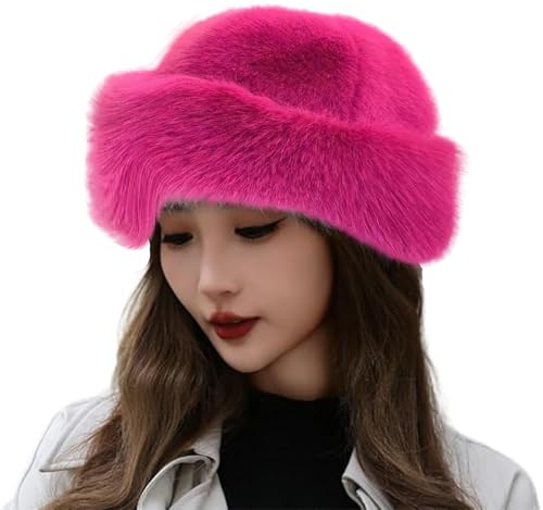 Fellmütze Damen Pelzmütze mit Kunstfuchs-Bommel, Weiche Plüsch Wintermütze für Damen Russenmütze, Warme Russische Mütze Fischerhut für Skifahren, Reisen & Outdoor