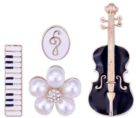Amosfun Broches Violon Élégantes Lot de 4 Pièces pour Femmes en Alliage et Perle Accessoire Incontournable pour Événements Importants et Occasions Variées