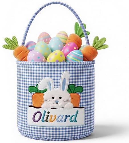 NGTSFLY Osterkorb Personalisiert, Osterkörbchen Kinder mit Bestickter Namen Ostertasche zum Befüllen Personalisierte Ostergeschenke (Blau)