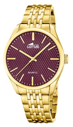 Lotus Herrenuhr Analog aus Edelstahl 316L Goldfarben | Klassisch und Elegant, Widerstandsfähiges Mineralglas 5 ATM, Quarzwerk 19066/3 Minimalist