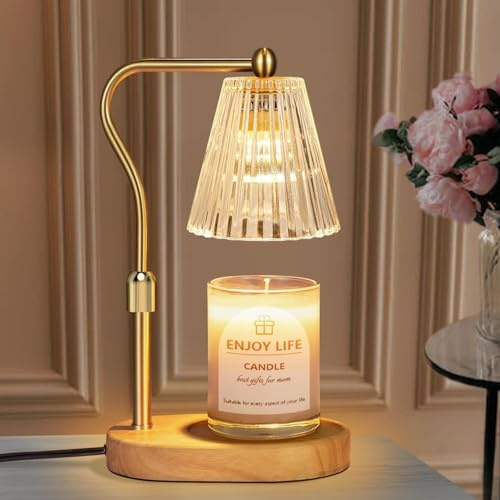 seenlast Candle Warmer Lamp with Timer, Candle Warmer with 2 Bulbs Height Adjustable Dimmable Wax Melt Gold House Warming Gifts New Home Bedroom Kitchen Decor Gifts for Women