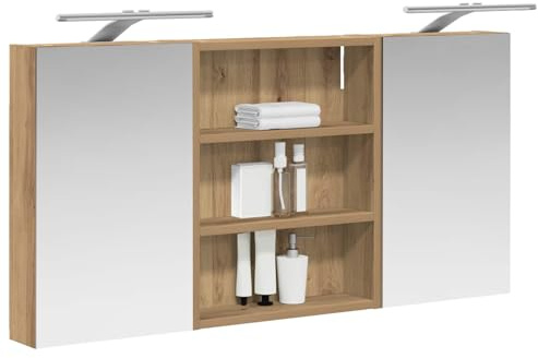 vidaXL Badezimmerschrank-Set 3 pcs 100 x 10,5 x 50 cm Holzwerkstoff, Badezimmer-Schrank, rechteckiger LED-Spiegel, moderner Wand-Organizer, praktischer Platzsparer
