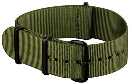 Infantry 20 mm / 22 mm Slip-Thru Uhrenarmband, Nylon-Uhrenarmbänder, Ersatz-Militär-Uhrenarmbänder mit 4 Ringen, schwere Edelstahlschnalle