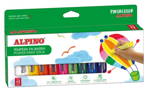 Alpino 12 Tubes de Gouache Solide pour Enfant | Peinture en Sticks Solide | Fournitures Scolaires | Peinture aux Couleurs Vives pour Enfant| Peintures Miscibles | Séchage Rapide | Gouache de Couleur