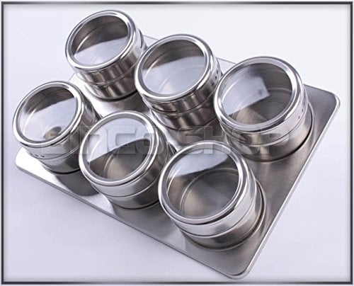 Bingo-Shop Gewürzständer, Magnetisch, Metall, Silber, Küchen-Gewürzregal, 6 Gewürzdosen